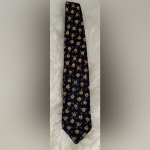 Escada Floral Patterned Silk Tie - Navy and Gold